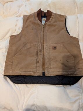 Carhartt Brown Canvas Work Vest with Black Lined Hem